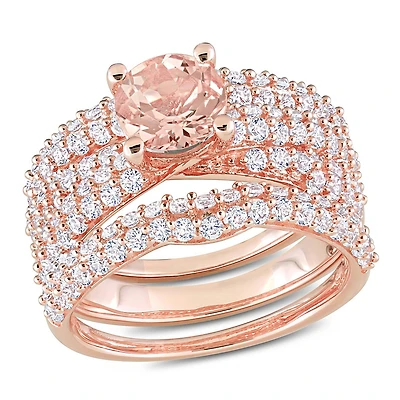 Julianna B Rose Plated Sterling Silver Morganite Created White Sapphire Bridal