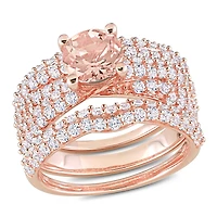 Julianna B Rose Plated Sterling Silver Morganite Created White Sapphire Bridal