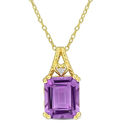 Julianna B Yellow Plated Sterling Silver Amethyst And White Topaz Pendant