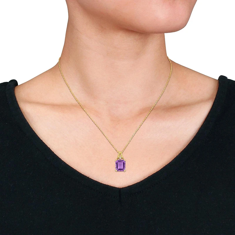 Julianna B Yellow Plated Sterling Silver Amethyst And White Topaz Pendant
