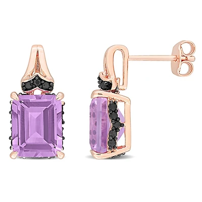 Julianna B Pink Plated Sterling Silver Amethyst and Black Sapphire Earrings