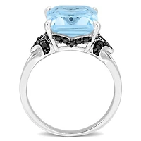 Julianna B Sterling Silver Sky Blue Topaz and Black Sapphire Ring