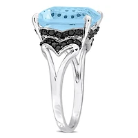 Julianna B Sterling Silver Sky Blue Topaz and Black Sapphire Ring