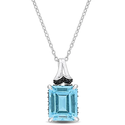 Julianna B Sterling Silver Sky Blue Topaz and Black Sapphire Pendant