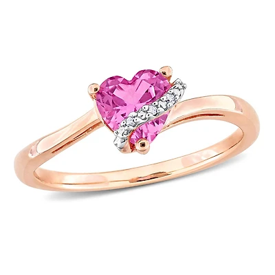 Julianna B Pink Plated Sterling Silver Created Sapphire and Diamond Ring
