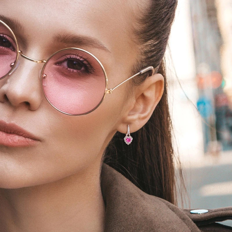 Julianna B Sterling Silver Created Pink Created White Sapphire Heart Earrings