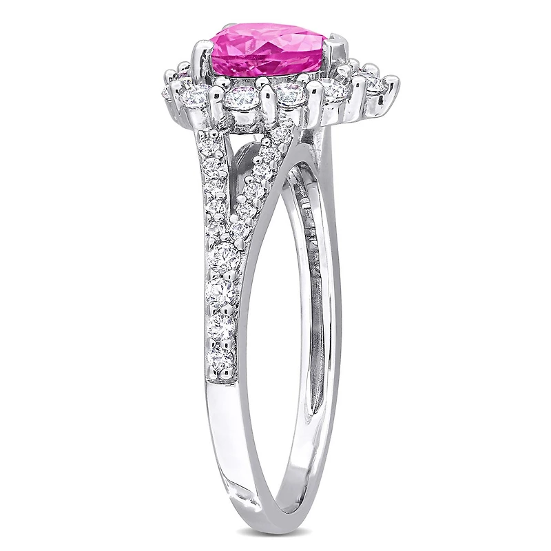 Julianna B Sterling Silver Created Pink and White Sapphire Heart Ring