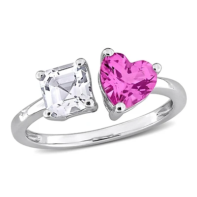 Julianna B Sterling Silver Created Pink and White Sapphire Heart Ring