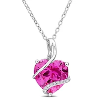 Julianna B Sterling Silver Created Pink Sapphire and Diamond Pendant