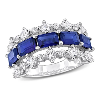 Julianna B Sterling Silver Created Blue and White Sapphire Ring