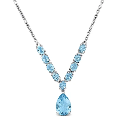 Julianna B Sterling Silver Aquamarine and Blue Topaz Necklace 18" + 2" Extender