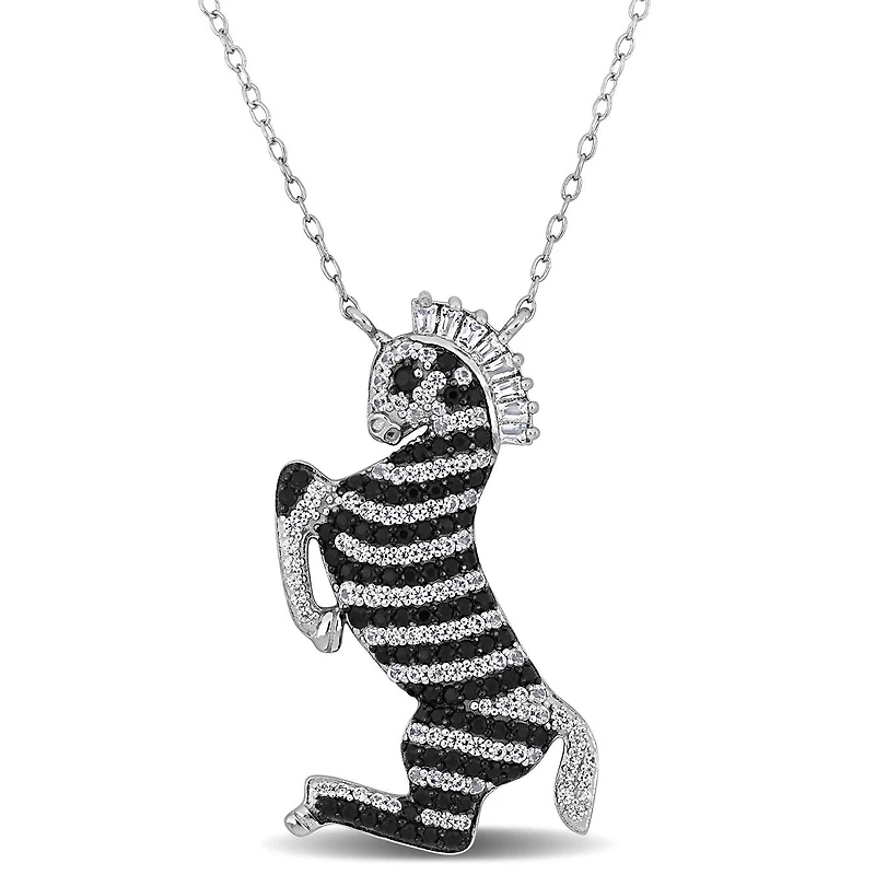Julianna B Sterling Silver Black Spinel and White Topaz Zebra Necklace