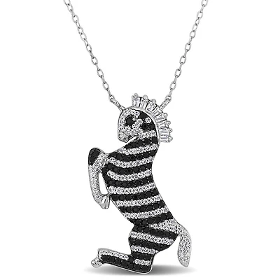 Julianna B Sterling Silver Black Spinel and White Topaz Zebra Necklace