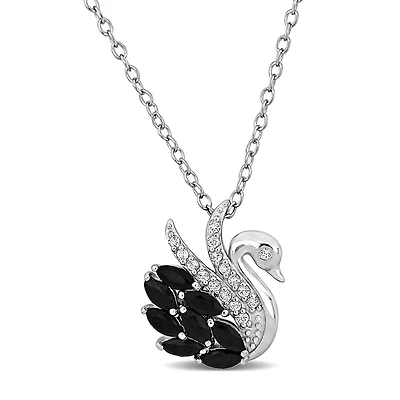 Julianna B Sterling Silver Black Spinel and White Topaz Swan Necklace