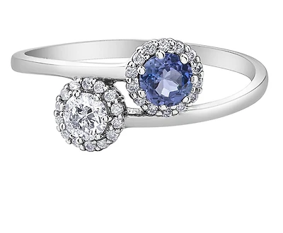 10K White Gold Tanzanite and Canadian Diamond Ring