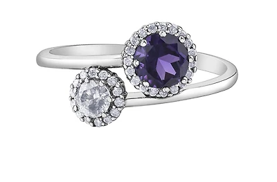 10K White Gold Amethyst & Canadian Diamond Ring