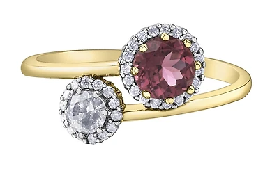 10K Yellow Gold Pink Tourmaline and Canadian Diamond Ring