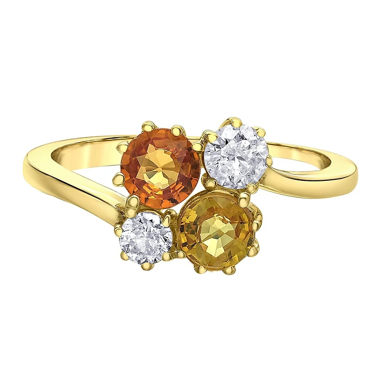 10K Yellow Gold Orange and Yellow Sapphire 0.37CTW Canadian Diamond Ring