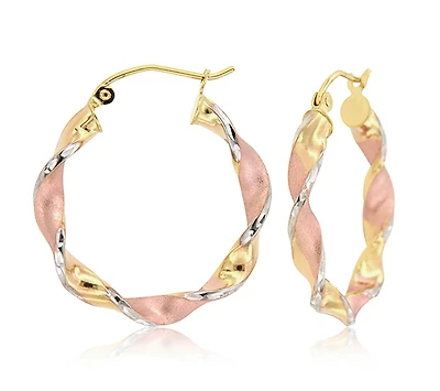14K Tri Gold 25mm Twisted Hoop Earrings