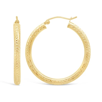 14K Yellow Gold 30mm Diamond Cut Hoop Earrings