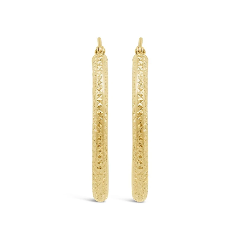 14K Yellow Gold 30mm Diamond Cut Hoop Earrings