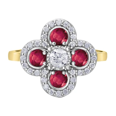 10K Yellow & White Gold Ruby and Canadian Diamond Cluster Ring