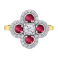 10K Yellow & White Gold Ruby and Canadian Diamond Cluster Ring