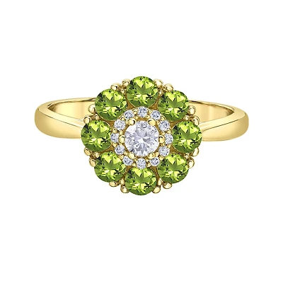 10K Yellow Gold Peridot & Canadian Diamond Halo Ring