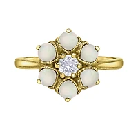 10K Yellow Gold Opal & Canadian Diamond Cluster Ring