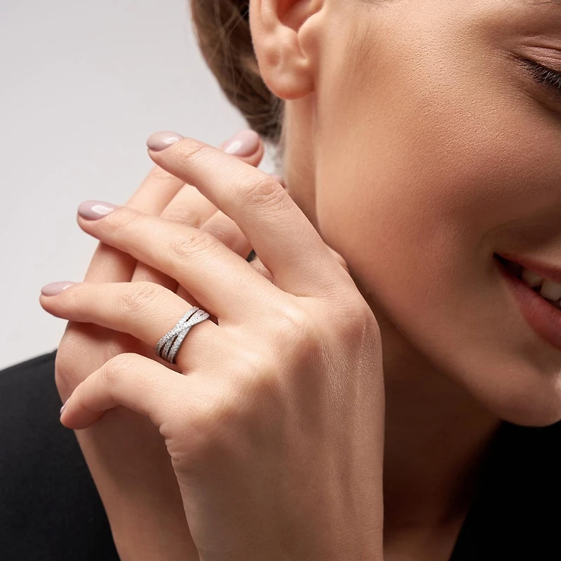 Julianna B Sterling Silver 0.25CTW Diamond Crossover Band