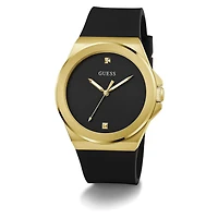 GUESS Mens Black Gold Tone Analog Watch