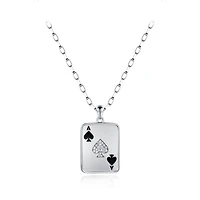Sterling Silver Cubic Zirconia Ace of Spades 24" Pendant