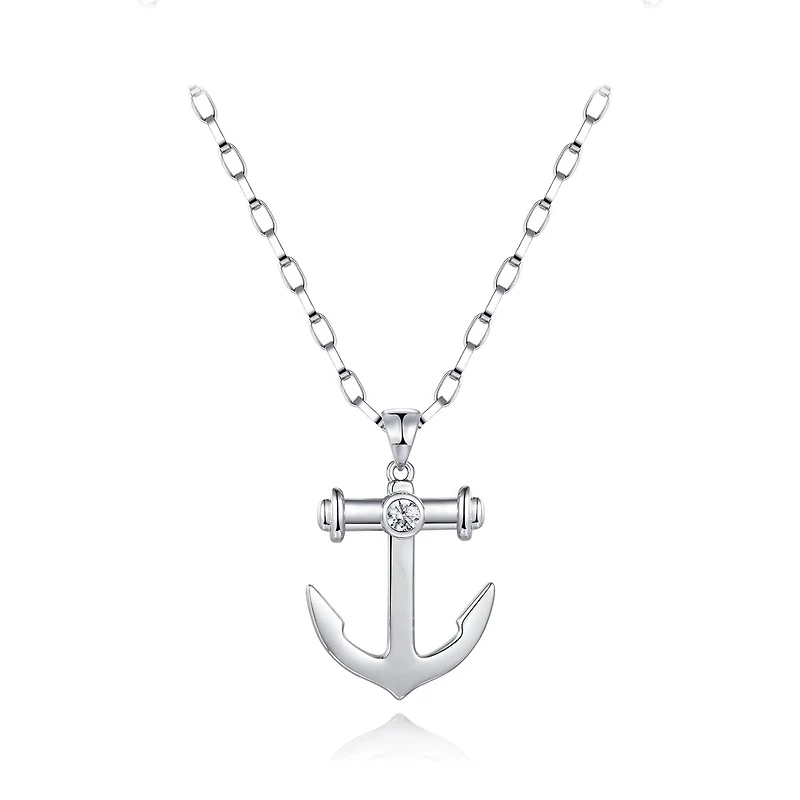 Sterling Silver Cubic Zirconia Anchor 24" Pendant