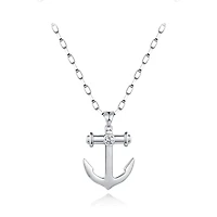 Sterling Silver Cubic Zirconia Anchor 24" Pendant