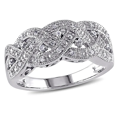 Julianna B Sterling Silver 0.14CTW Diamond Twist Fashion Band