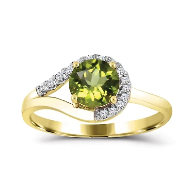 10K Yellow Gold Peridot & Diamond Ring
