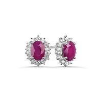 Sterling Silver Ruby & White Zircon Halo Earrings
