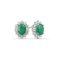 Sterling Silver Emerald & White Zircon Halo Earrings