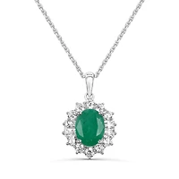 Sterling Silver Emerald & White Zircon Halo 19" Pendant