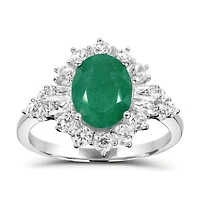 Sterling Silver Emerald & White Zircon Halo Ring