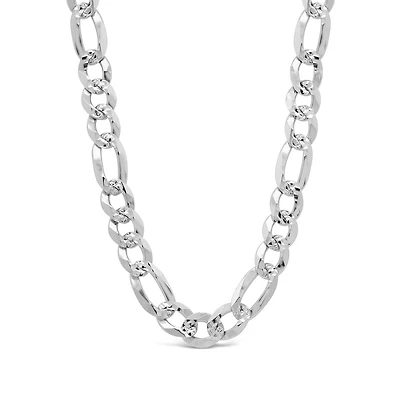 Sterling Silver 22" Pave Figaro Chain
