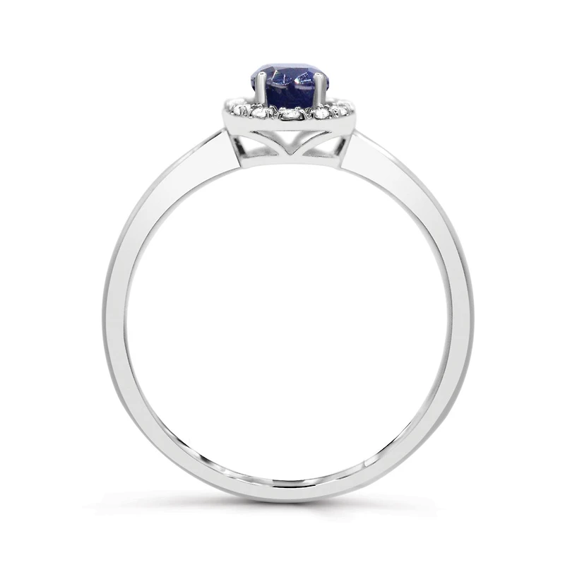 10K White Gold Sapphire & Diamond Halo Ring