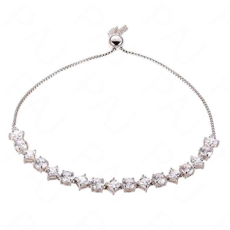 Sterling Silver Cubic Zirconia Bolo Adjustable Bracelet