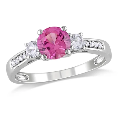 JULIANNA B 10K White Gold Created Pink & Created White Sapphire & Diamond Ring