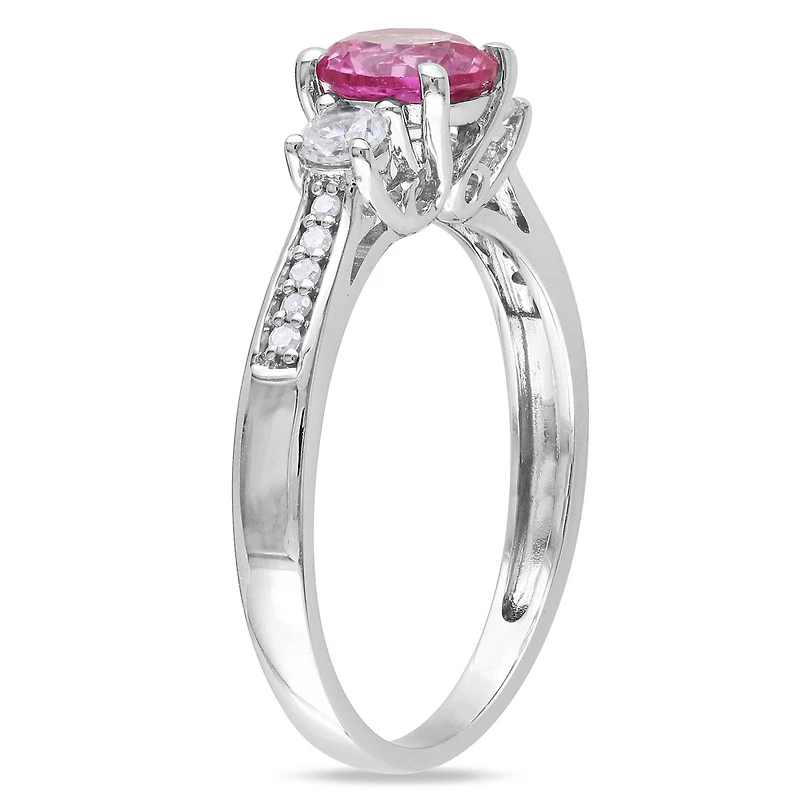 JULIANNA B 10K White Gold Created Pink & Created White Sapphire & Diamond Ring