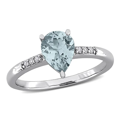 JULIANNA B 14K White Gold Aquamarine & Diamond Engagement Ring