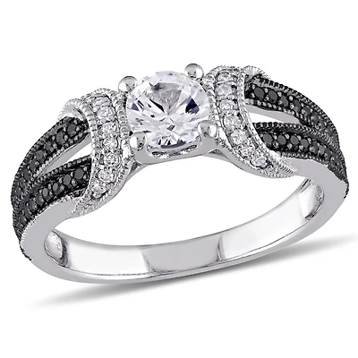 JULIANNA B Sterling Silver Created White Sapphire, Black & Diamond Ring