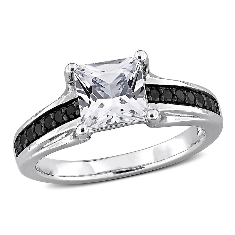 Julianna B Sterling Silver Created White Sapphire & Black Diamond Ring