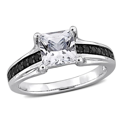 Julianna B Sterling Silver Created White Sapphire & Black Diamond Ring