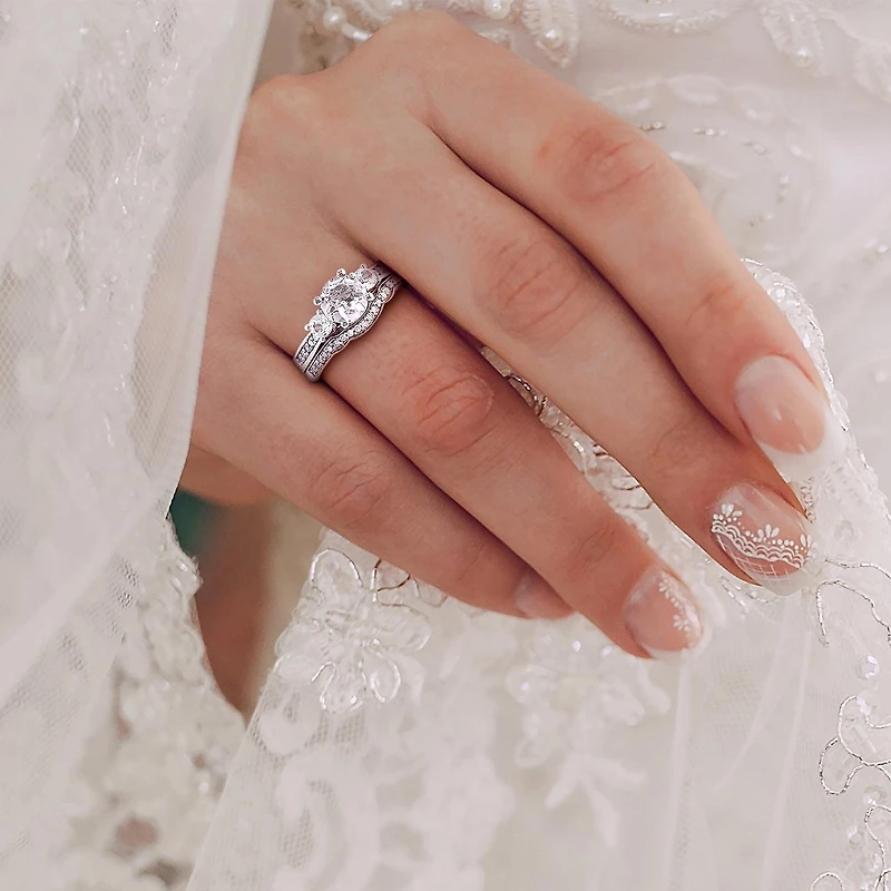 JULIANNA B 10K White Gold Created Sapphire & Diamond Bridal Set